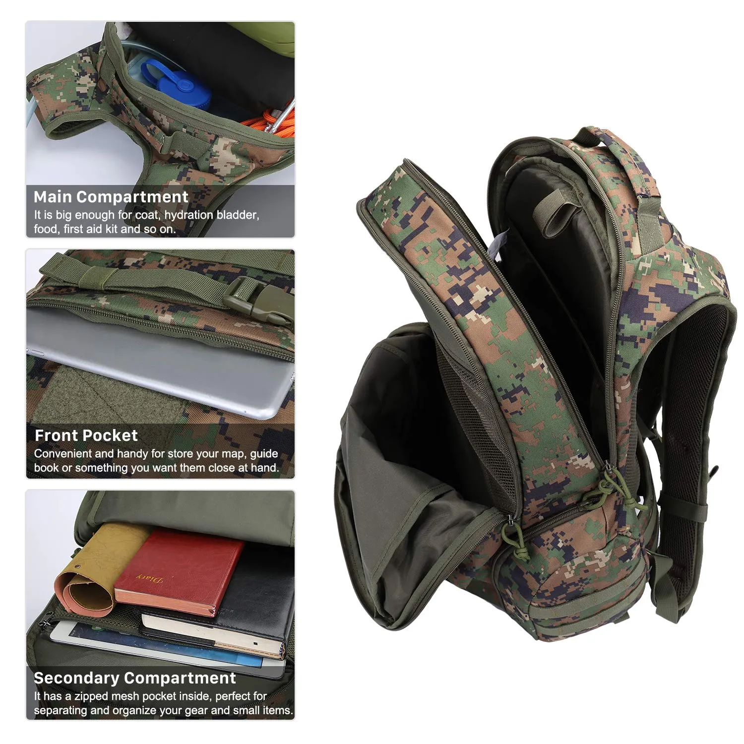 Mardingtop 35L Tactical Backpacks Molle Hiking daypacks for Camping Hiking Military Traveling Camo Army Green-5962