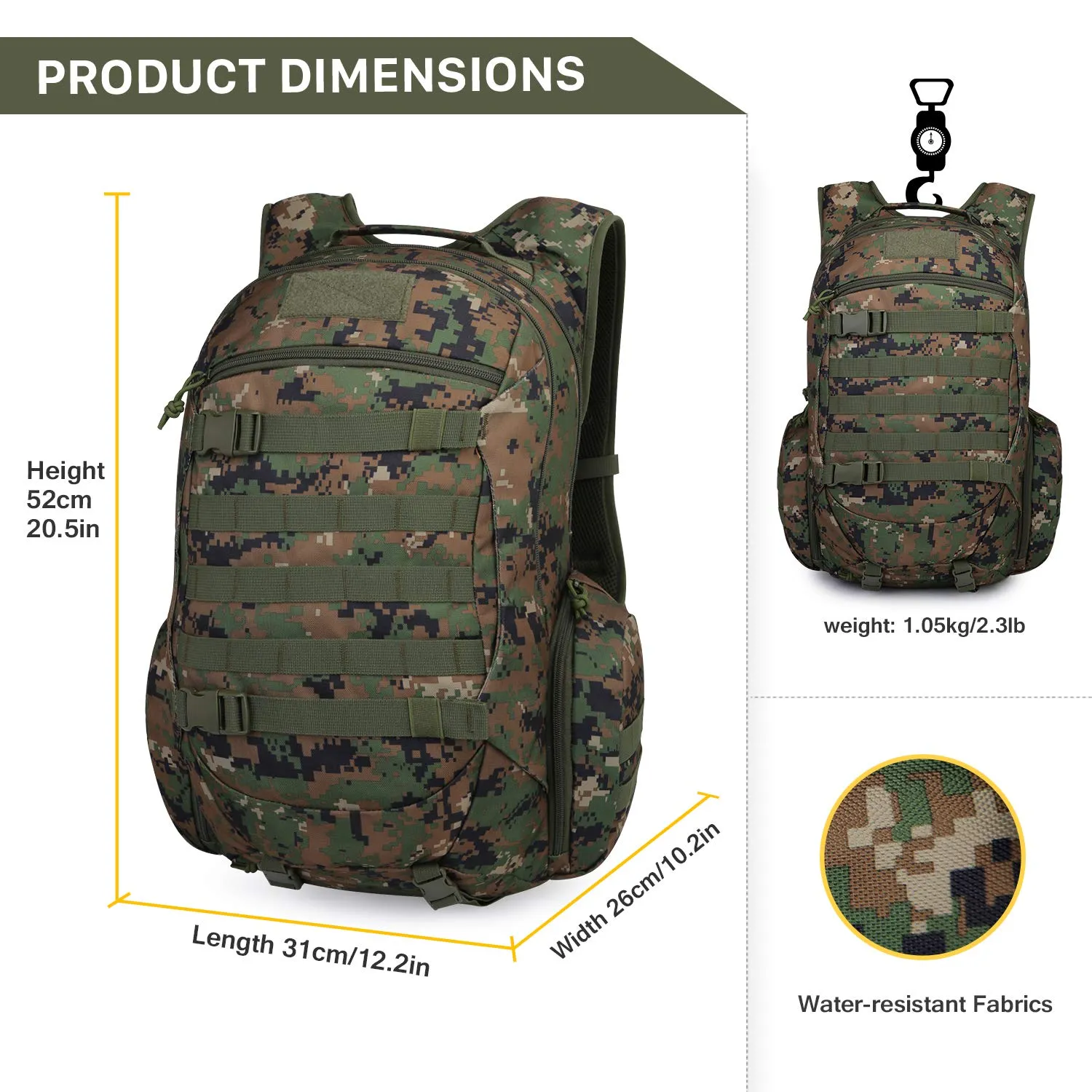 Mardingtop 35L Tactical Backpacks Molle Hiking daypacks for Camping Hiking Military Traveling Camo Army Green-5962