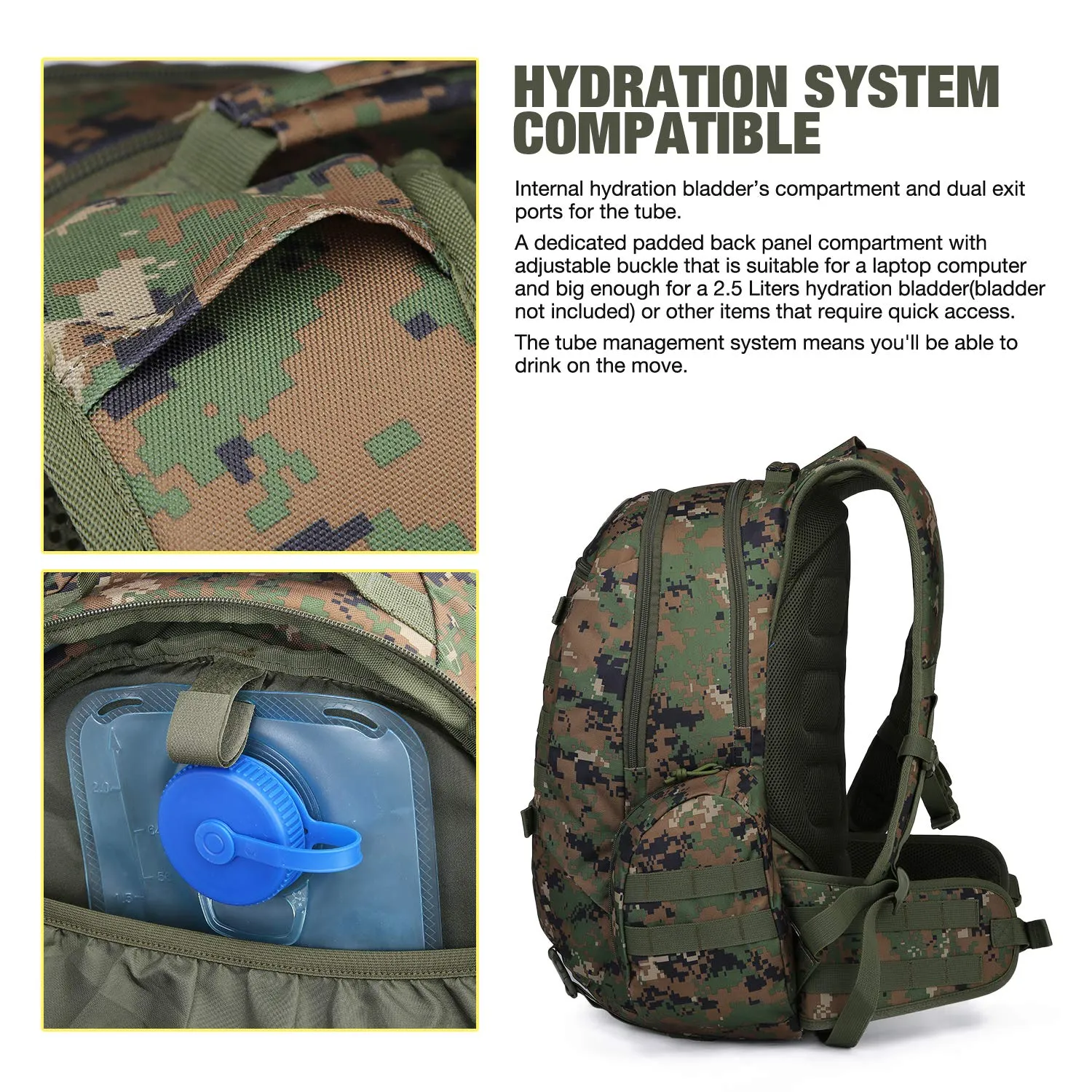 Mardingtop 35L Tactical Backpacks Molle Hiking daypacks for Camping Hiking Military Traveling Camo Army Green-5962