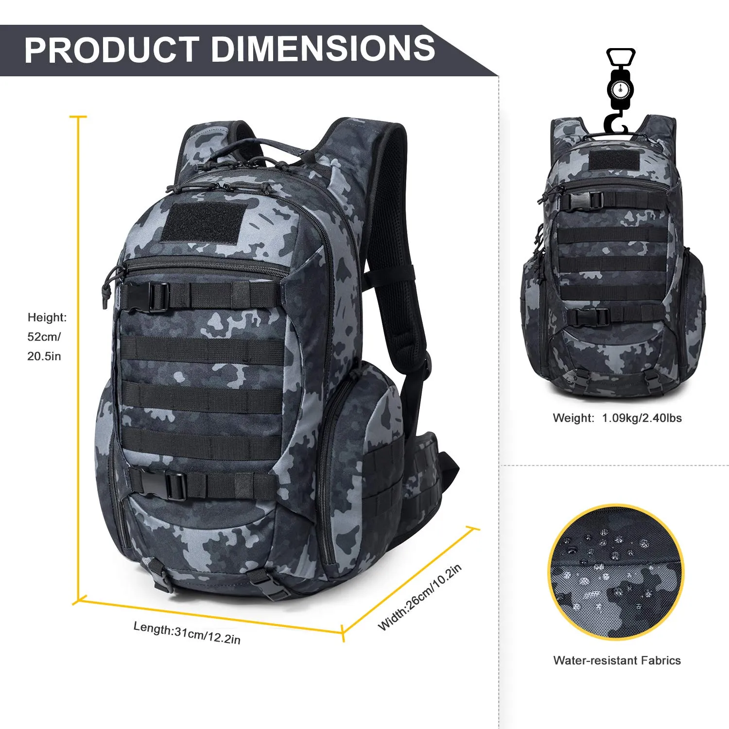 Mardingtop 35L Tactical Backpacks Molle Hiking daypacks for Camping Hiking Military Traveling Motorcycle (Black Multicam-35L)