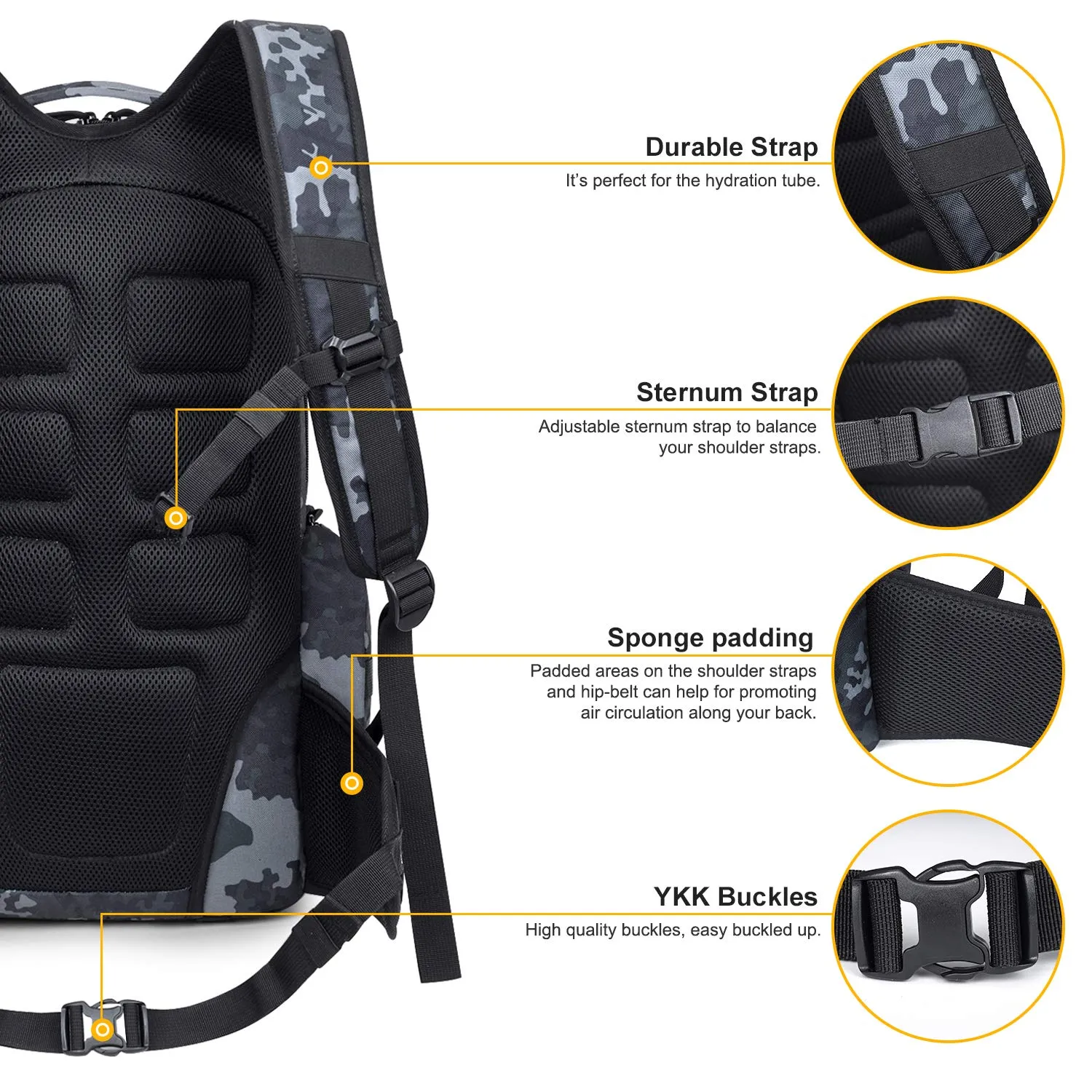 Mardingtop 35L Tactical Backpacks Molle Hiking daypacks for Camping Hiking Military Traveling Motorcycle (Black Multicam-35L)