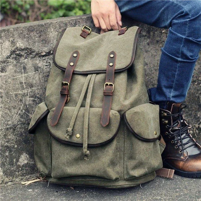 Men Casual Canvas Backpack Vintage Camping Daypack