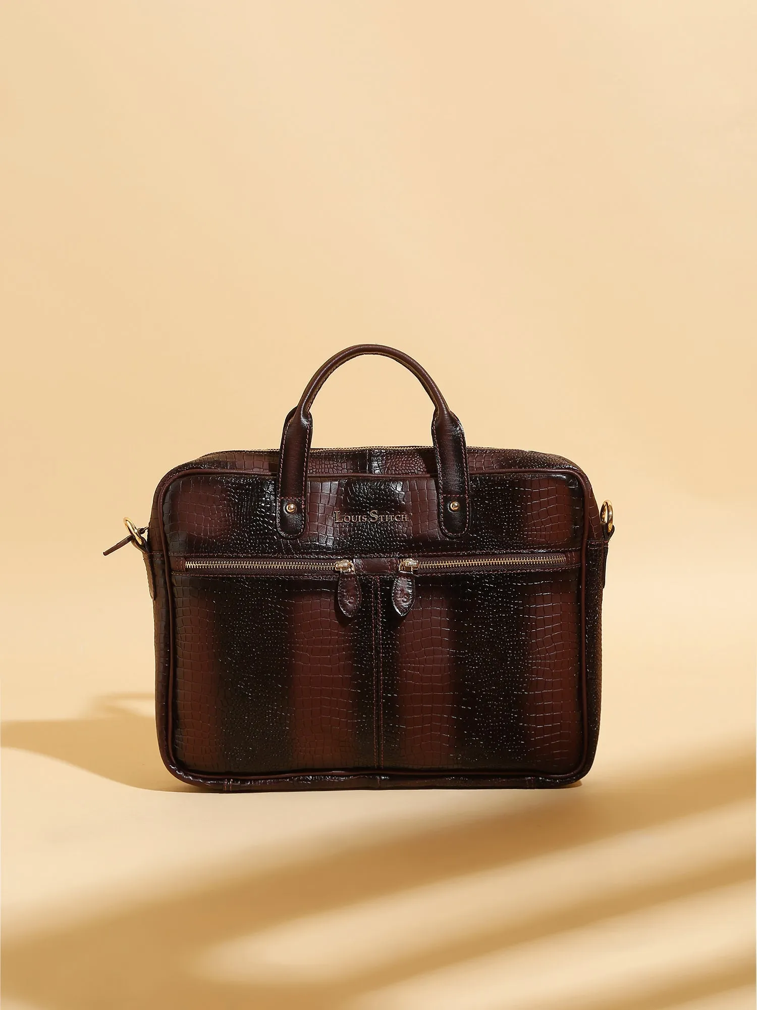 Men's Brown Italian Leather Dual Tone Laptop Bag with a Shoulder Strap