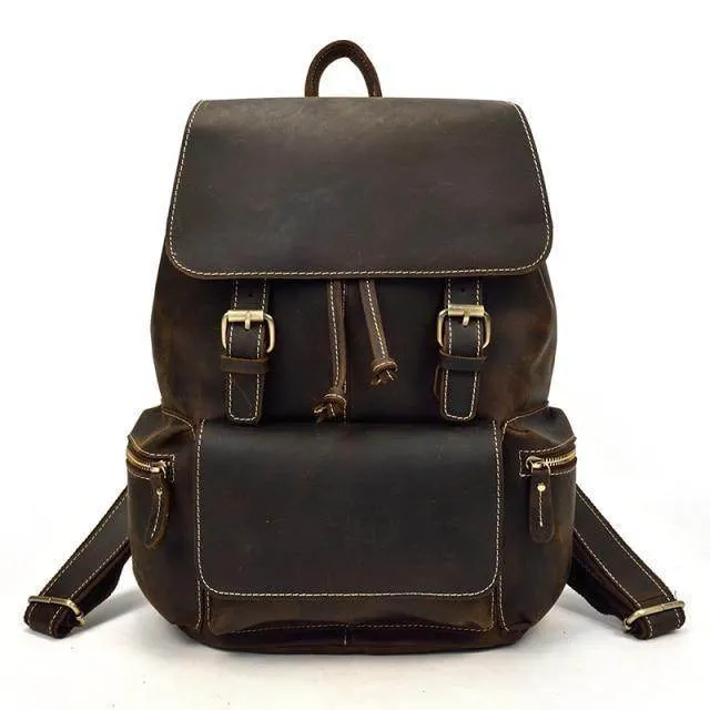 Mens Brown Leather Backpack With 16In Laptop Capacity -...