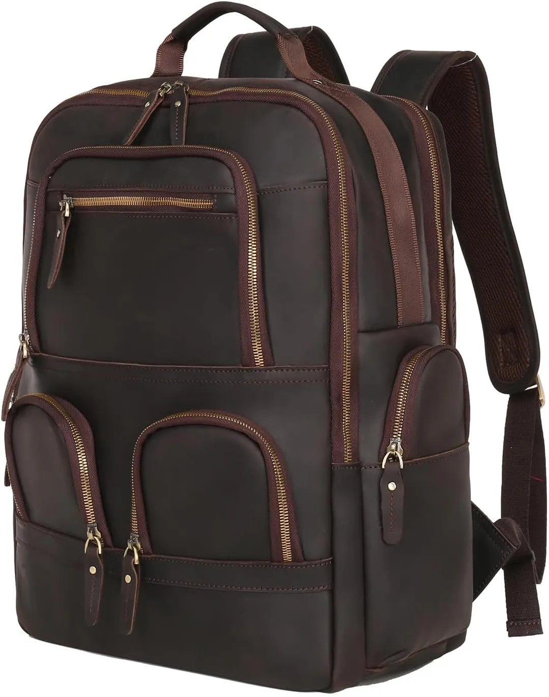 Mens Full Grain Genuine Leather 17.3" Laptop Backpack with USB Charging Port Multi Pockets Business Weekender Hiking Shoulder Daypacks Travel Laptop Bag for Men