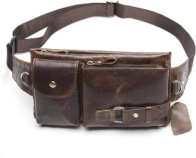 Men's Leather Fanny Pack Waist Bags Vintage Utility Belt Bag Crossbody Hip Purse Coffee