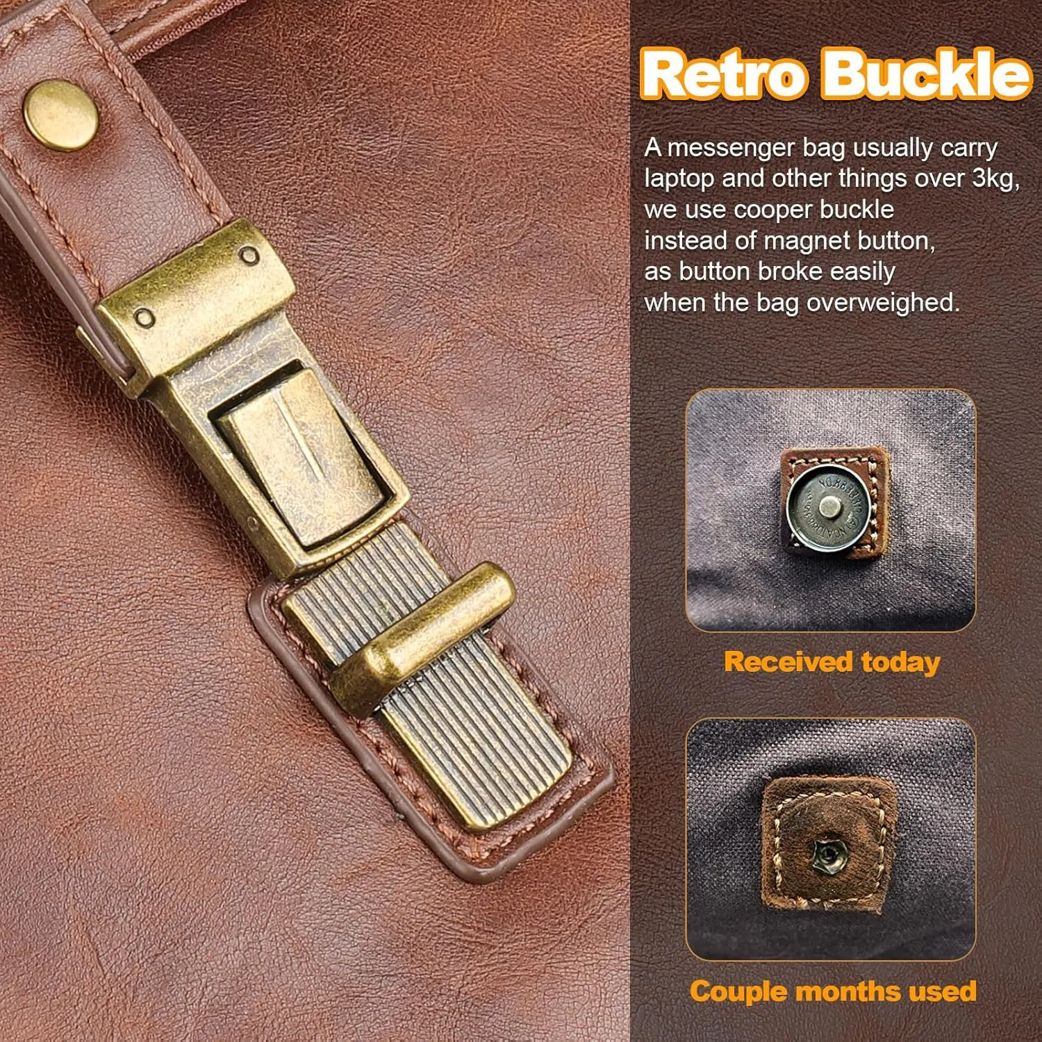 Mens messenger bag 15.6 inch, Waterproof Faux Leather Laptop Briefcase Large Computer Laptop Bag Leather Satchel Bag Retro Shoulder Bag for Office Business Travel College Brown