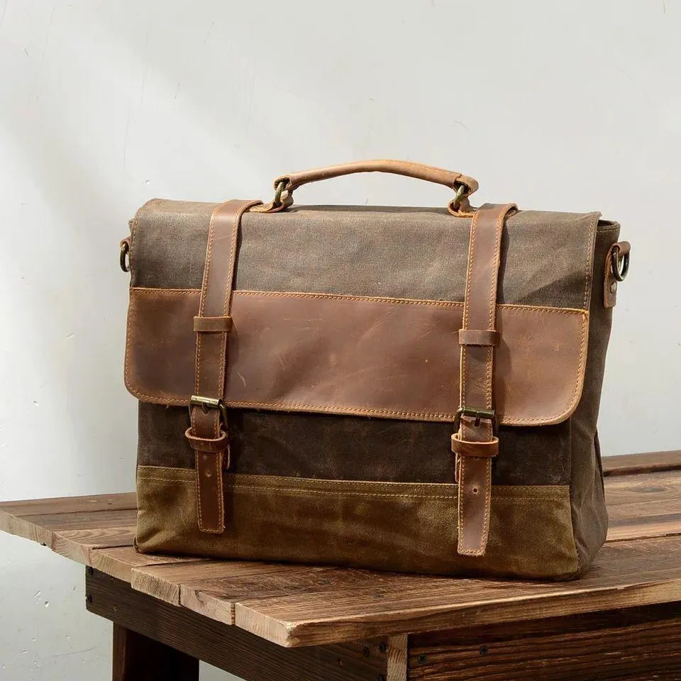 Mens Waxed Canvas Laptop Messenger Bag