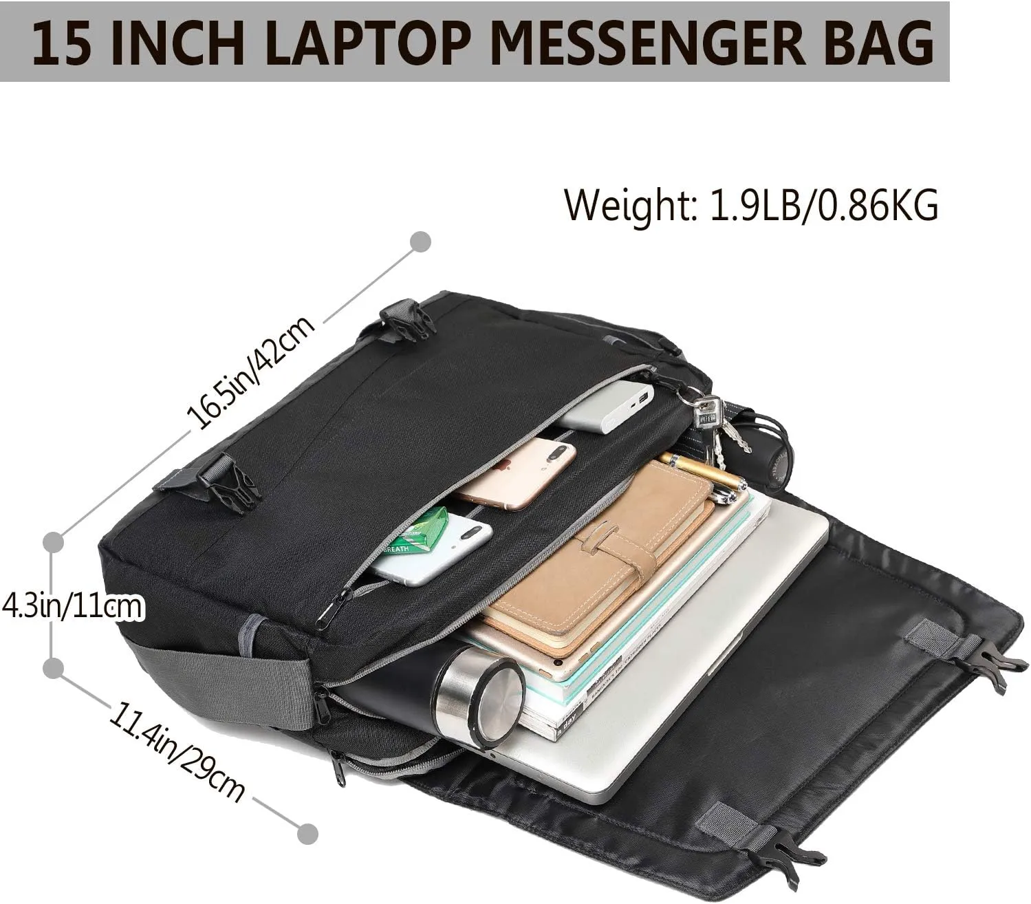 Messenger Bag for Men, Lightweight Water Resistant 15.6 In Laptop Bag Business Office Satchel Shoulder Bag