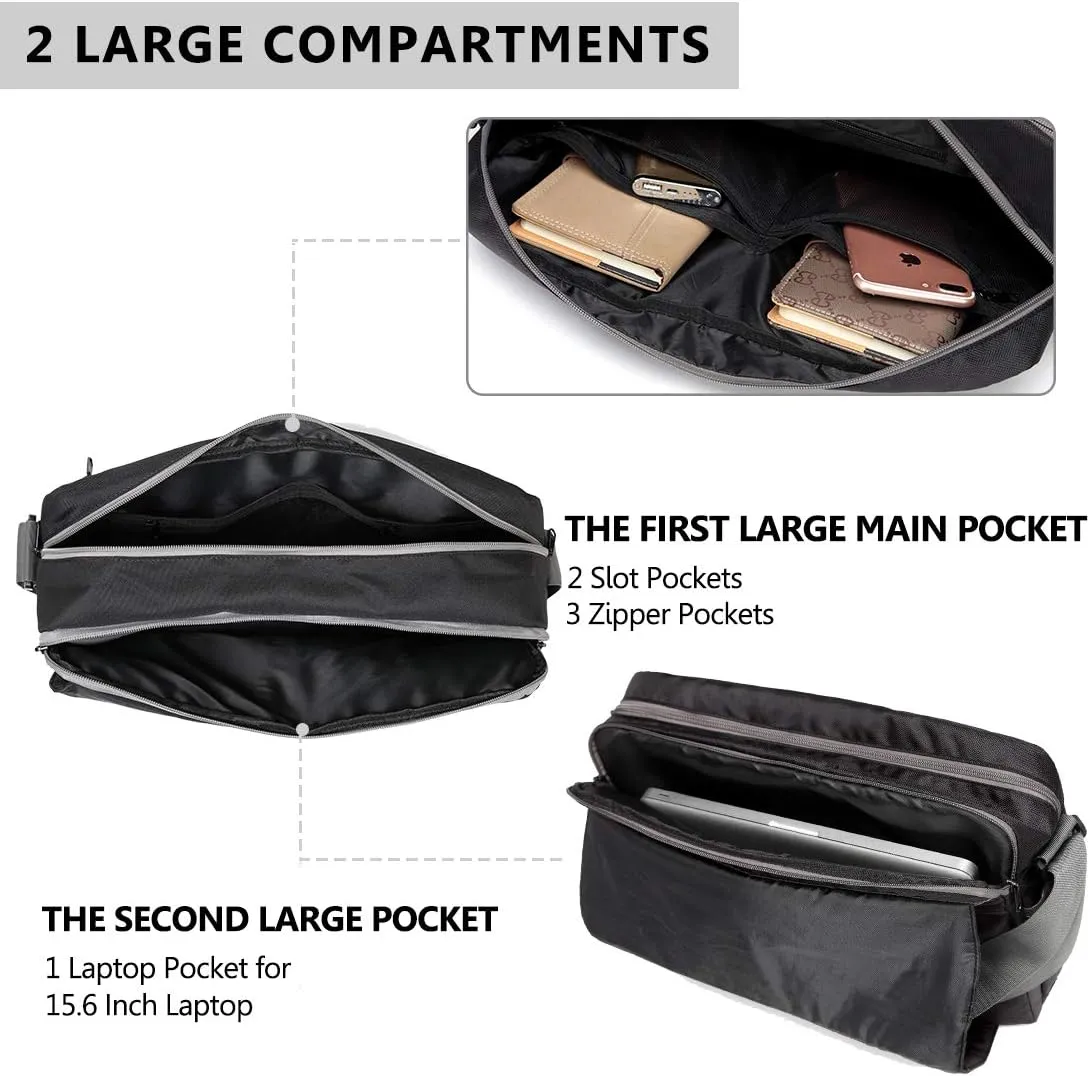 Messenger Bag for Men, Lightweight Water Resistant 15.6 In Laptop Bag Business Office Satchel Shoulder Bag