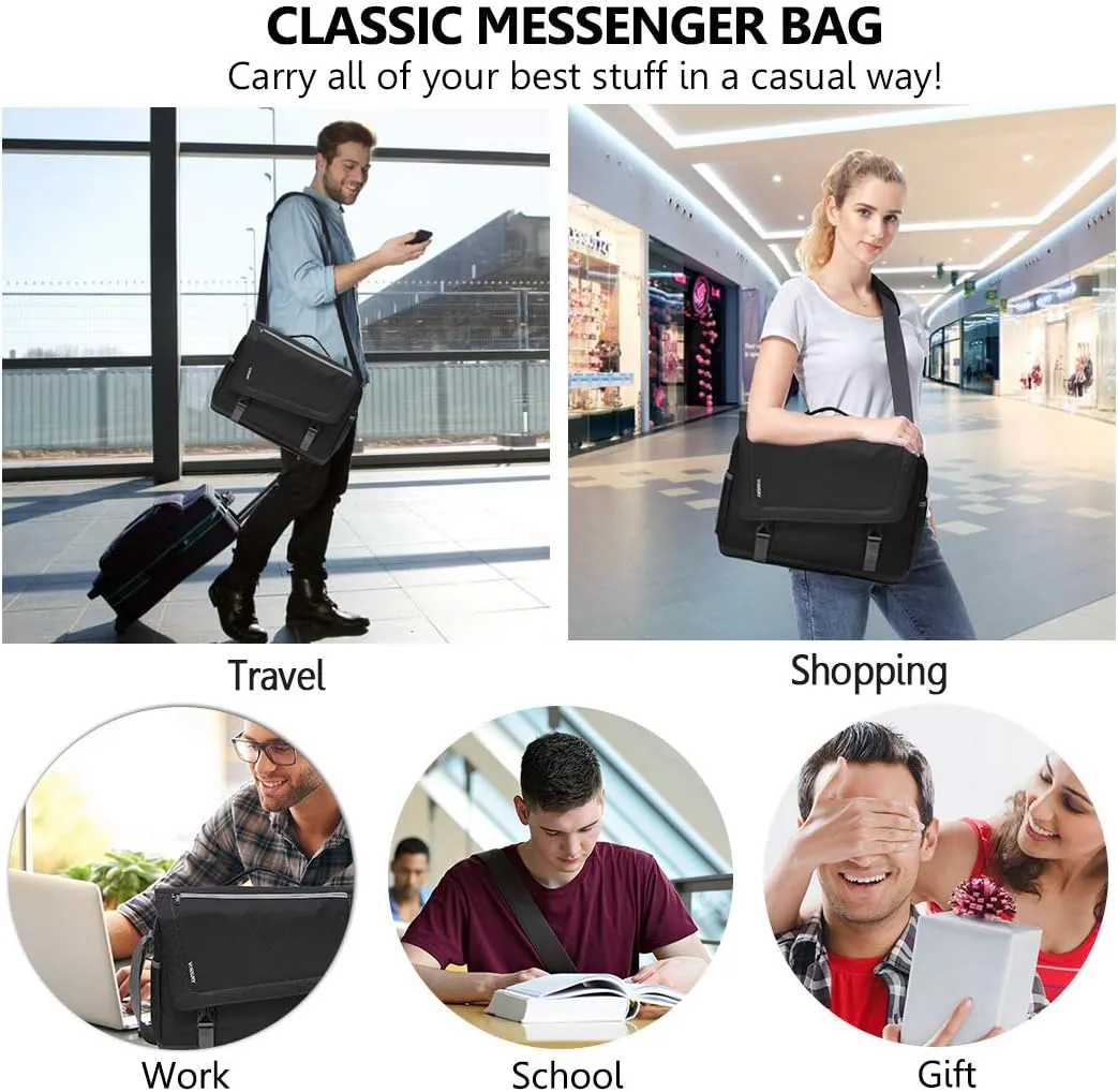 Messenger Bag for Men, Lightweight Water Resistant 15.6 In Laptop Bag Business Office Satchel Shoulder Bag