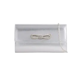 Metallic Shimmer Silver Bow Clutch Bag