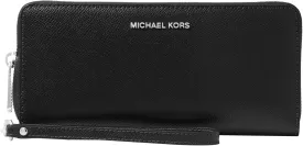 Michael Kors Women's Jet Set Travel Continental Wallet, Silver-Tone Hardware/Black, One Size