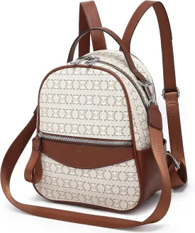 Mini Backpack Purse for Women Multi Pocket Small Backpacks Ladies Convertible Shoulder Handbags Designer Travel Backpack with Wide Strap, Beige/Brown