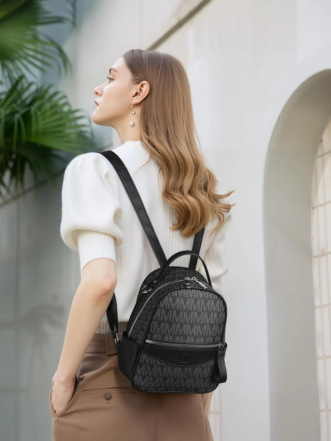 Mini Backpack Purse for Women Multi Pocket Small Backpacks Ladies Convertible Shoulder Handbags Designer Travel Backpack with Wide Strap (Black)