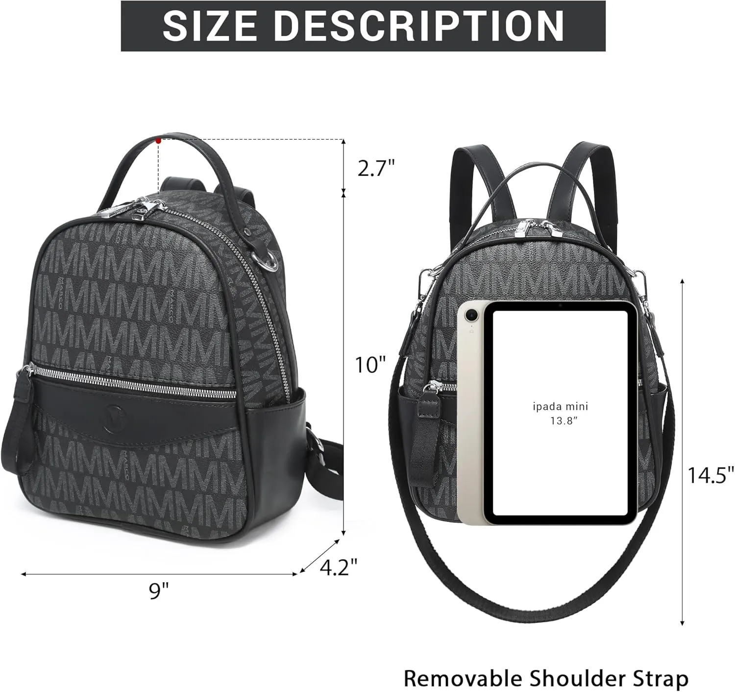 Mini Backpack Purse for Women Multi Pocket Small Backpacks Ladies Convertible Shoulder Handbags Designer Travel Backpack with Wide Strap (Black)