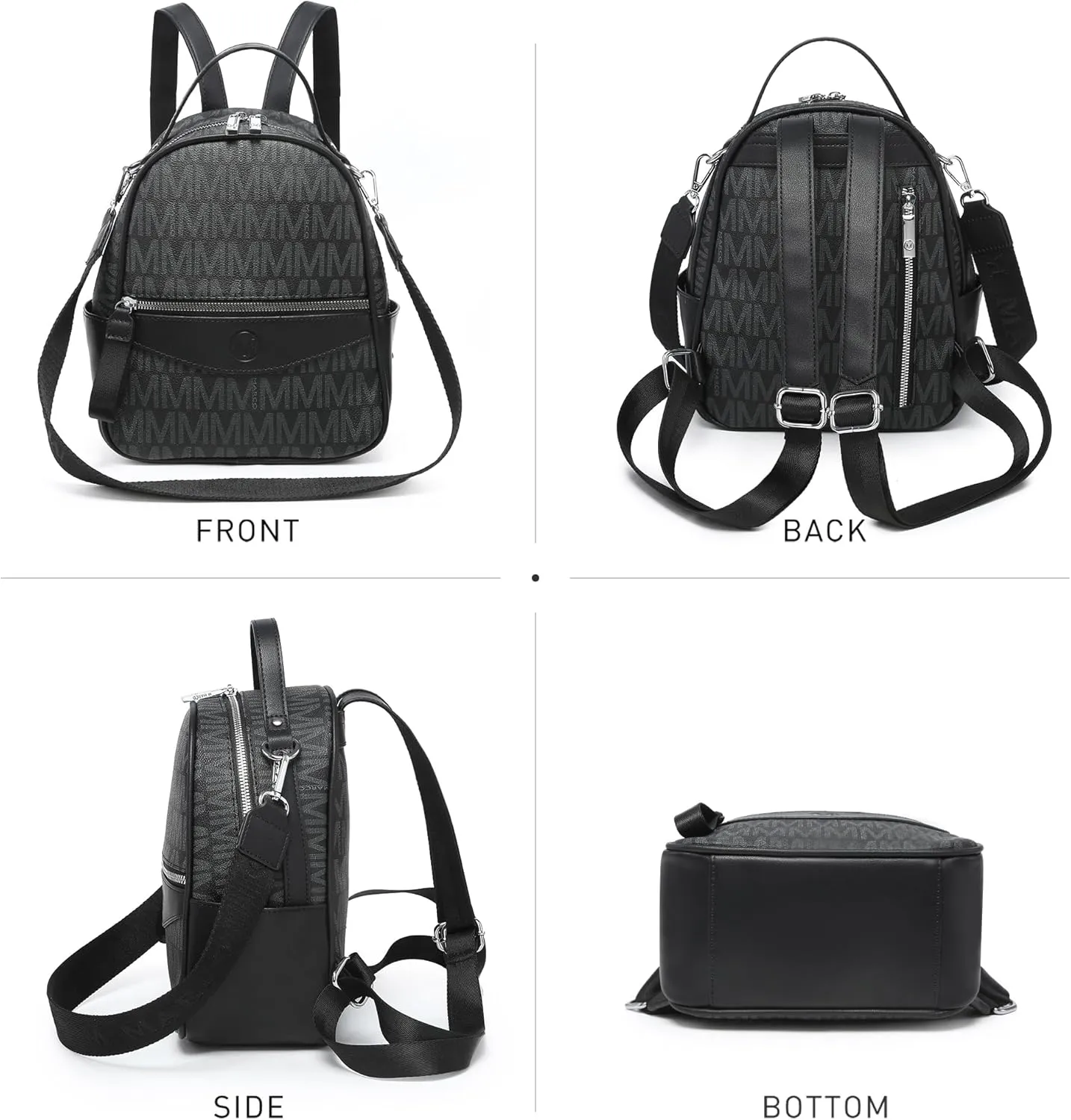 Mini Backpack Purse for Women Multi Pocket Small Backpacks Ladies Convertible Shoulder Handbags Designer Travel Backpack with Wide Strap (Black)