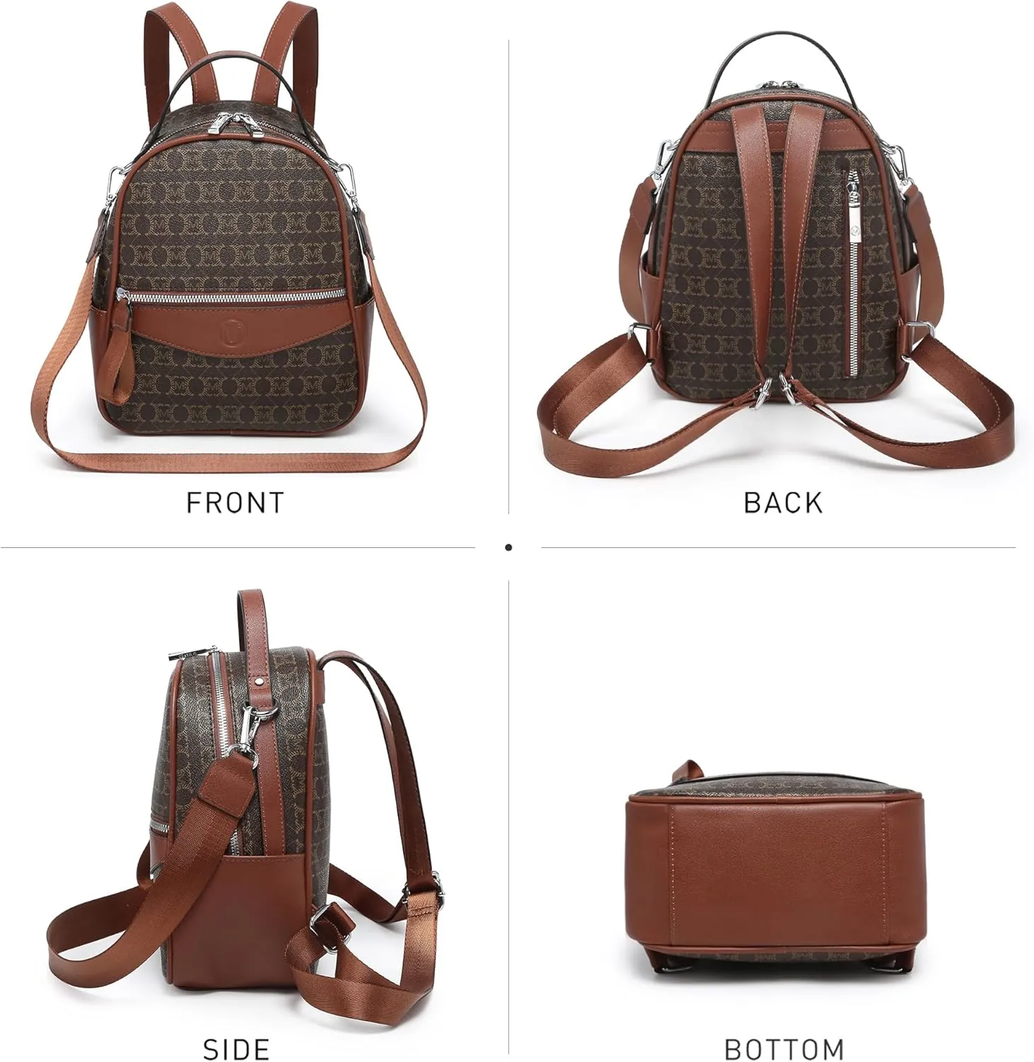 Mini Backpack Purse for Women Multi Pocket Small Backpacks Ladies Convertible Shoulder Handbags Designer Travel Backpack with Wide Strap, Brown