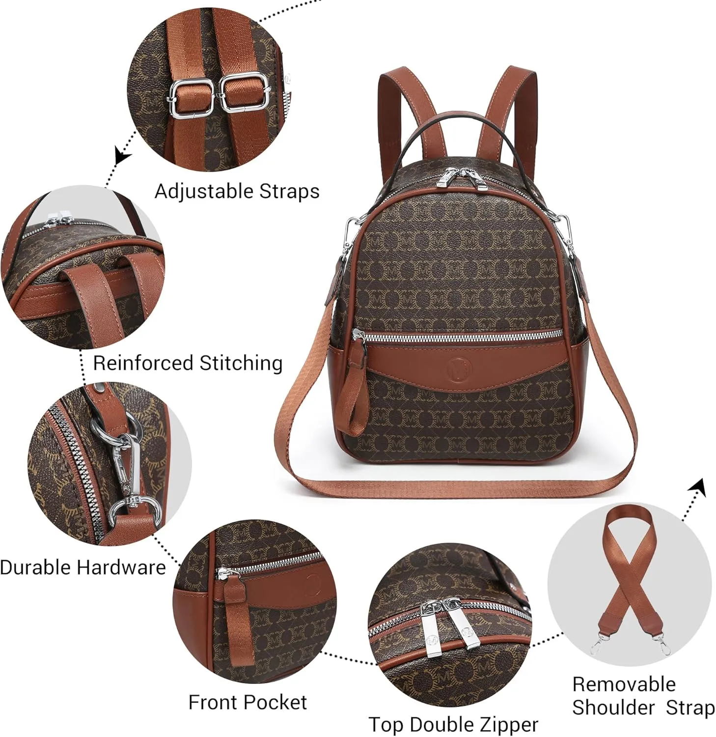 Mini Backpack Purse for Women Multi Pocket Small Backpacks Ladies Convertible Shoulder Handbags Designer Travel Backpack with Wide Strap, Brown