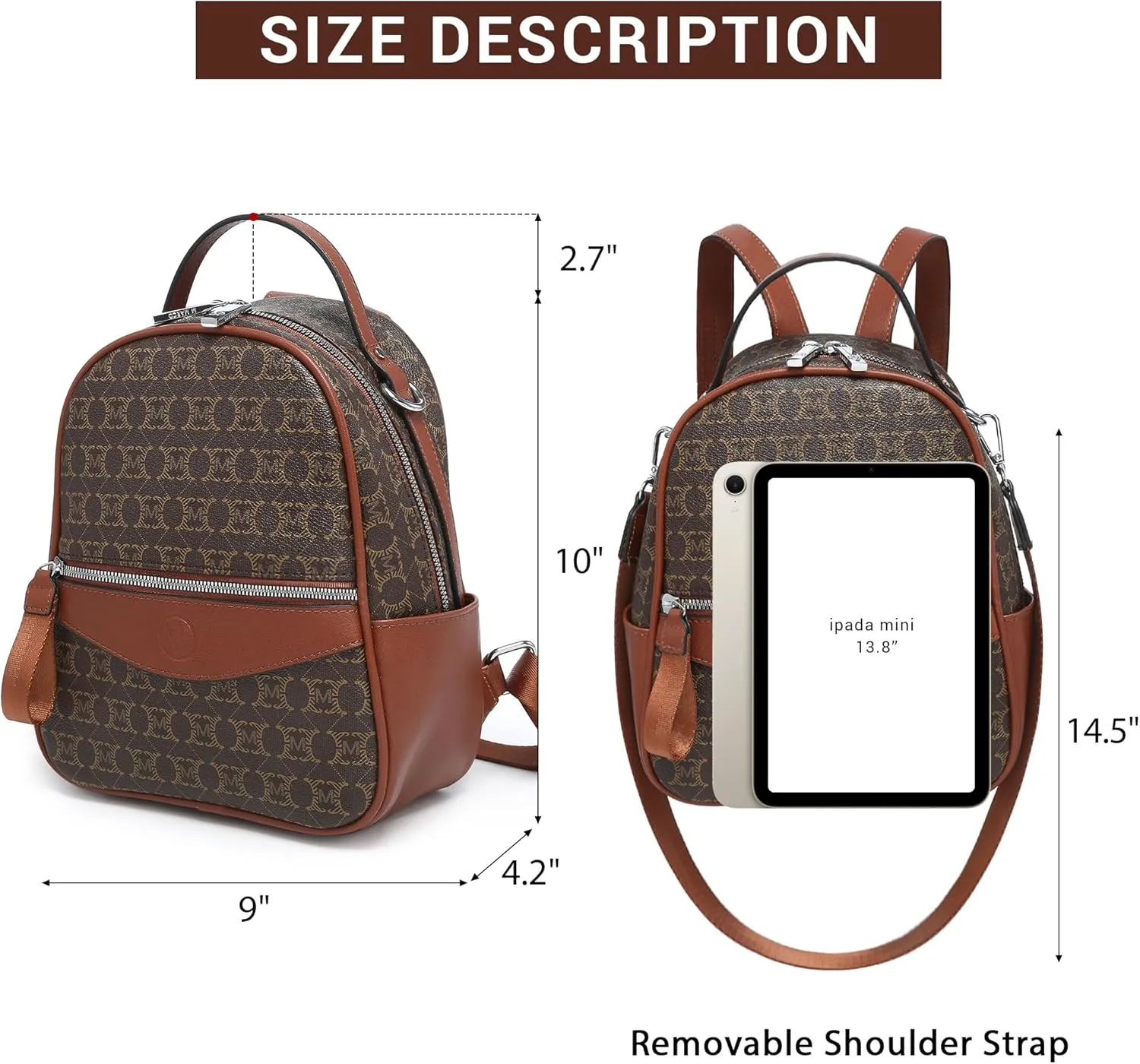 Mini Backpack Purse for Women Multi Pocket Small Backpacks Ladies Convertible Shoulder Handbags Designer Travel Backpack with Wide Strap, Brown