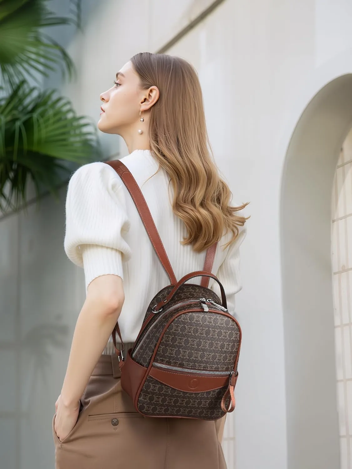 Mini Backpack Purse for Women Multi Pocket Small Backpacks Ladies Convertible Shoulder Handbags Designer Travel Backpack with Wide Strap, Brown