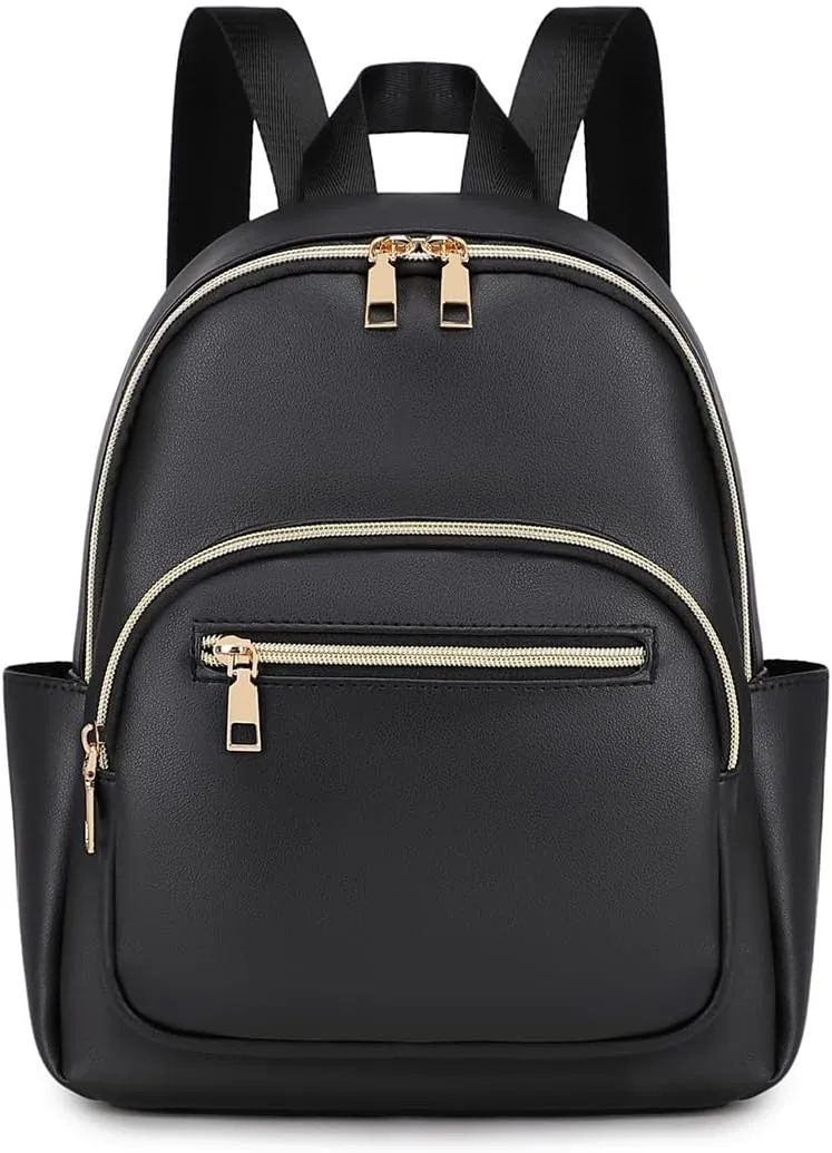 Mini Backpack Purse for Women PU Leather Small Backpack Fashion Multi Pockets Casual Daypacks Ladies Travel Shoulder Bags Black
