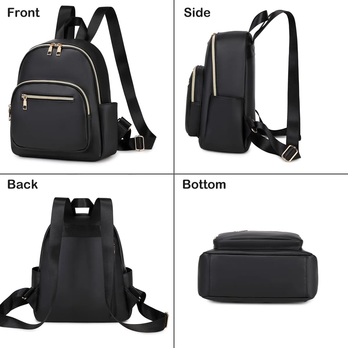 Mini Backpack Purse for Women PU Leather Small Backpack Fashion Multi Pockets Casual Daypacks Ladies Travel Shoulder Bags Black