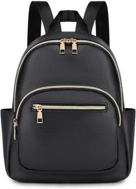 Mini Backpack Purse for Women PU Leather Small Backpack Fashion Multi Pockets Casual Daypacks Ladies Travel Shoulder Bags Black