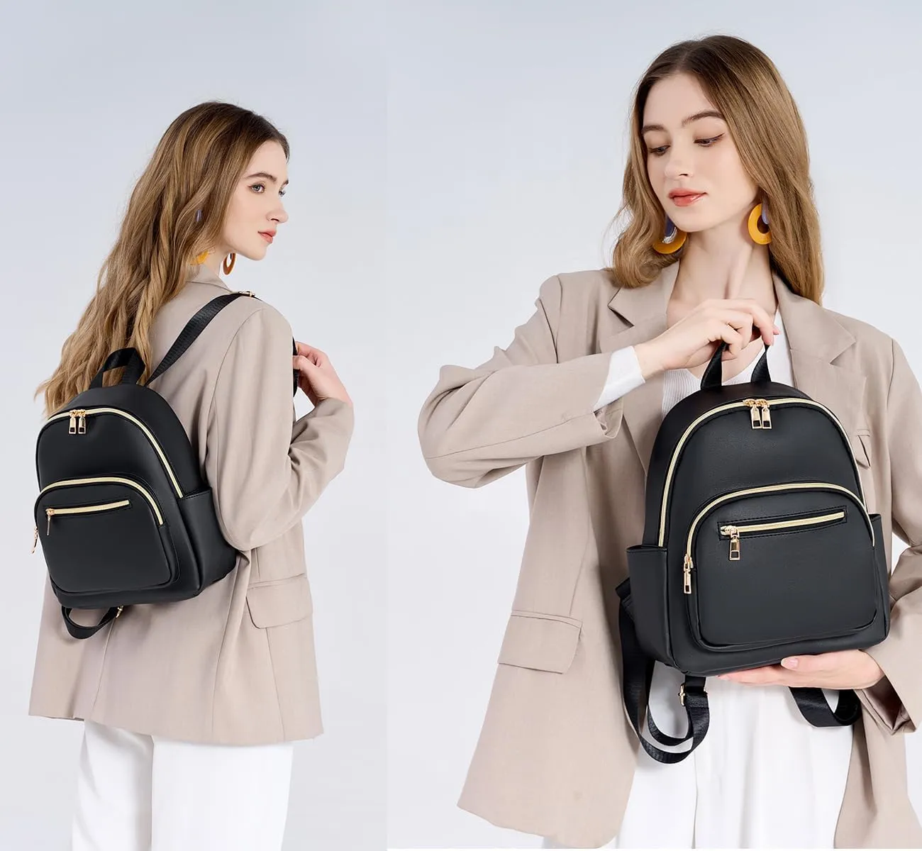 Mini Backpack Purse for Women PU Leather Small Backpack Fashion Multi Pockets Casual Daypacks Ladies Travel Shoulder Bags Black