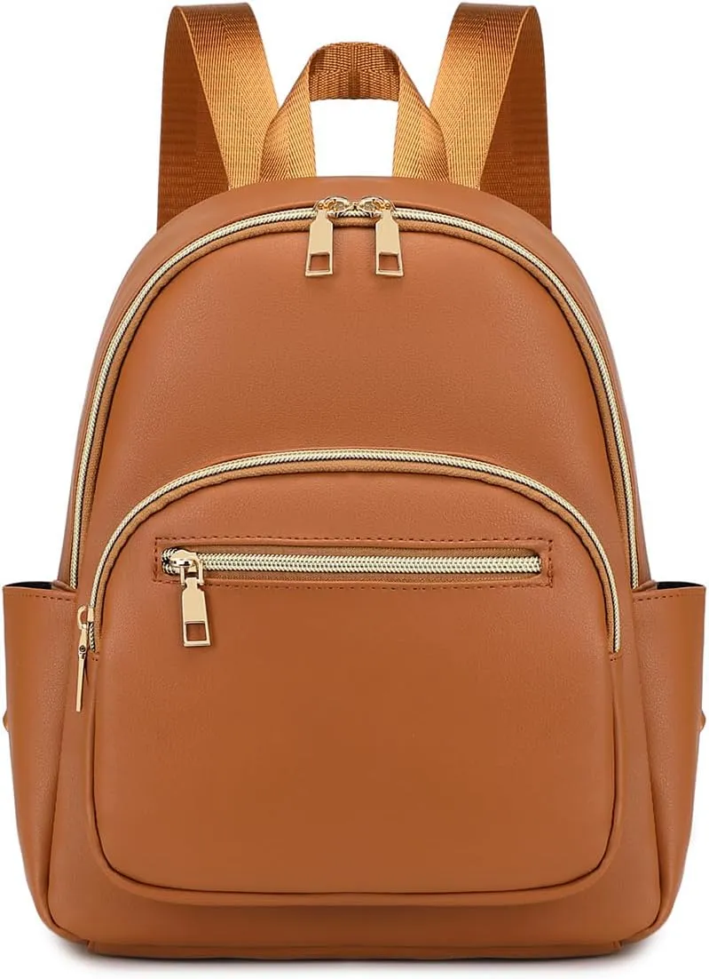 Mini Backpack Purse for Women PU Leather Small Backpack Fashion Multi Pockets Casual Daypacks Ladies Travel Shoulder Bags Brown