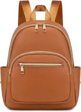 Mini Backpack Purse for Women PU Leather Small Backpack Fashion Multi Pockets Casual Daypacks Ladies Travel Shoulder Bags Brown