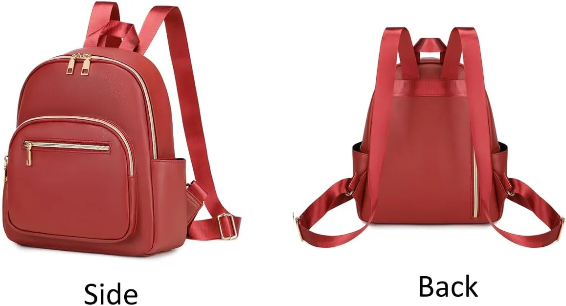 Mini Backpack Purse for Women PU Leather Small Backpack Fashion Multi Pockets Casual Daypacks Ladies Travel Shoulder Bags Burgundy