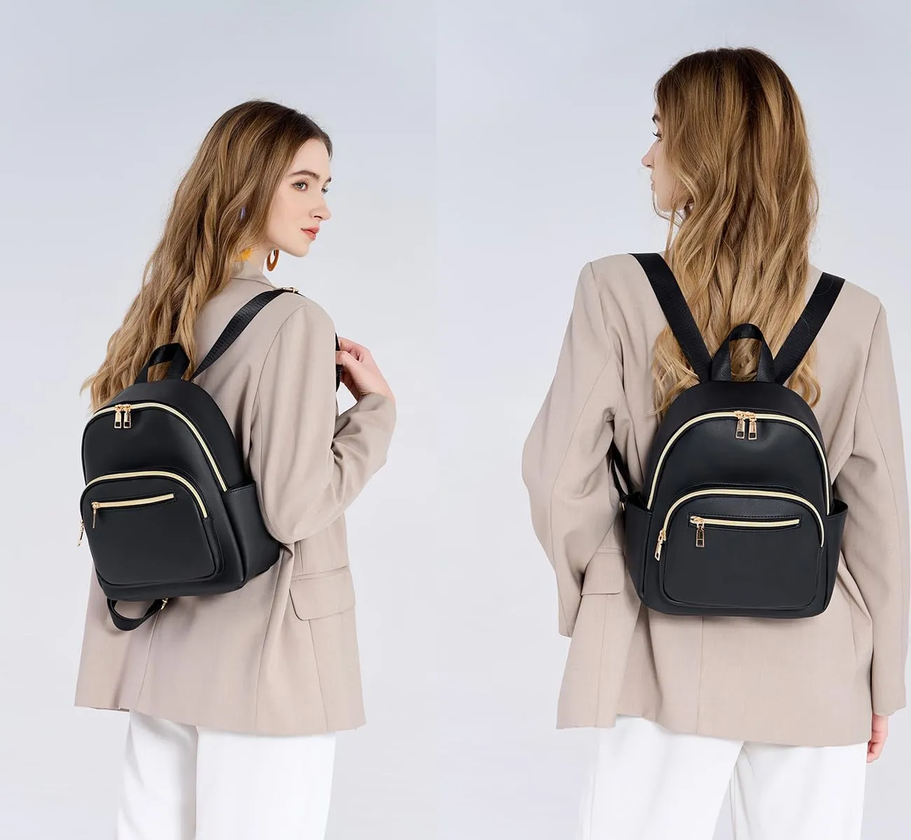 Mini Backpack Purse for Women PU Leather Small Backpack Fashion Multi Pockets Casual Daypacks Ladies Travel Shoulder Bags Grey