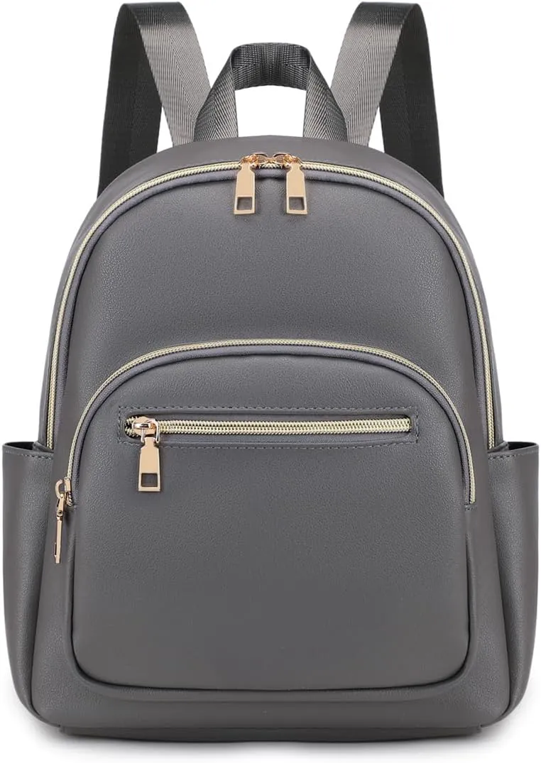 Mini Backpack Purse for Women PU Leather Small Backpack Fashion Multi Pockets Casual Daypacks Ladies Travel Shoulder Bags Grey