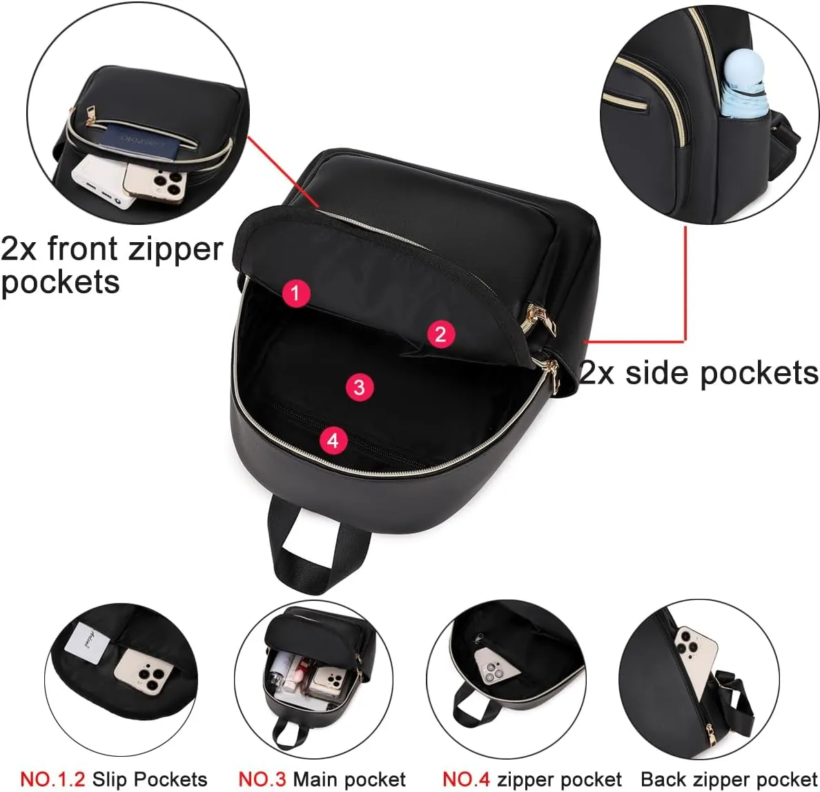 Mini Backpack Purse for Women PU Leather Small Backpack Fashion Multi Pockets Casual Daypacks Ladies Travel Shoulder Bags Grey