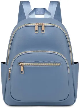 Mini Backpack Purse for Women PU Leather Small Backpack Fashion Multi Pockets Casual Daypacks Ladies Travel Shoulder Bags Haze blue