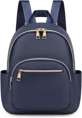 Mini Backpack Purse for Women PU Leather Small Backpack Fashion Multi Pockets Casual Daypacks Ladies Travel Shoulder Bags Navy