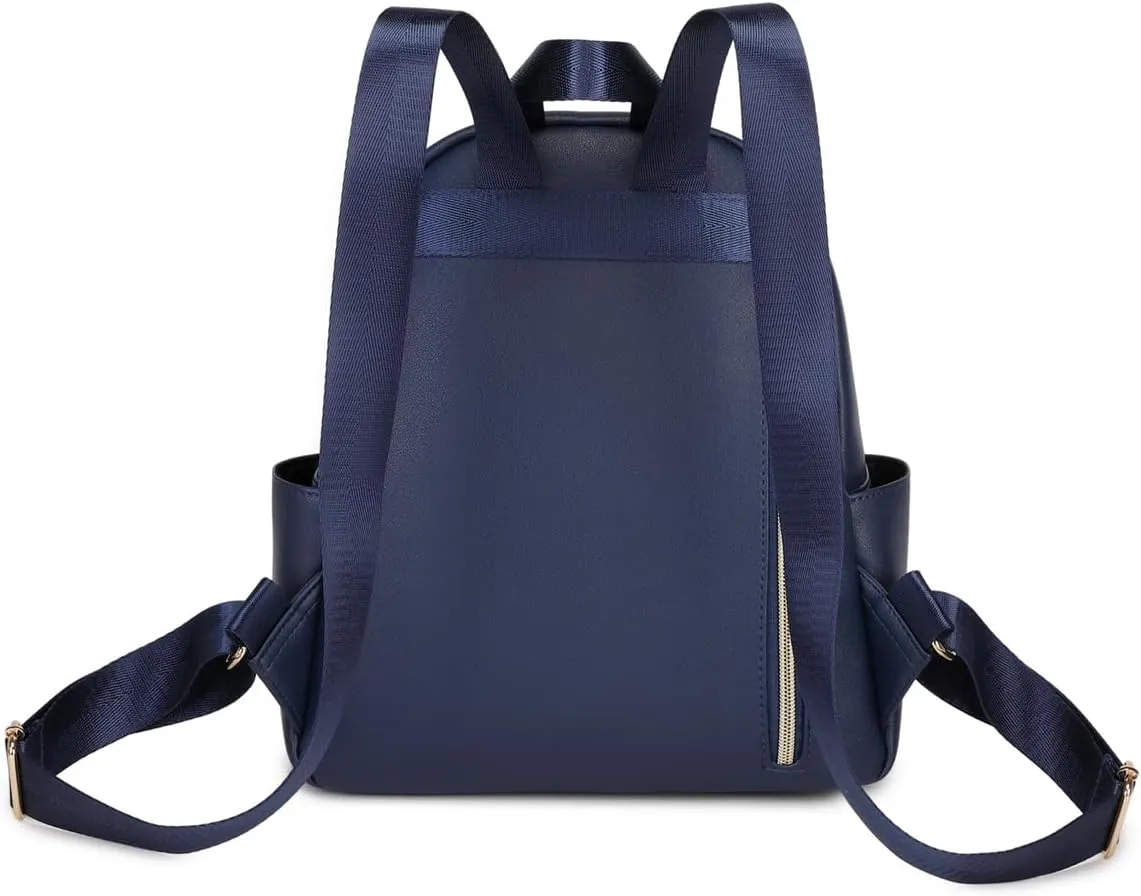 Mini Backpack Purse for Women PU Leather Small Backpack Fashion Multi Pockets Casual Daypacks Ladies Travel Shoulder Bags Navy