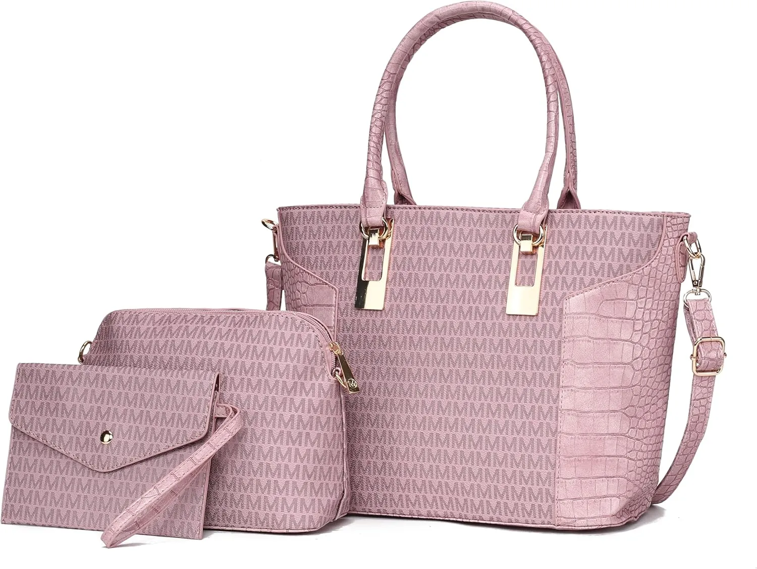 MKF Collection Shoulder Bag for Women, Crossbody Purse & Wristlet: PU Leather Satchel Pocketbook 3 PCs Handbag Set