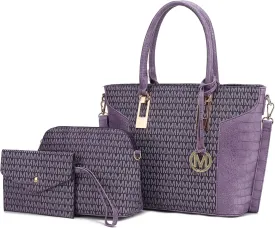MKF Collection Shoulder Bag for Women, Crossbody Purse & Wristlet: PU Leather Satchel Pocketbook 3 PCs Handbag Set