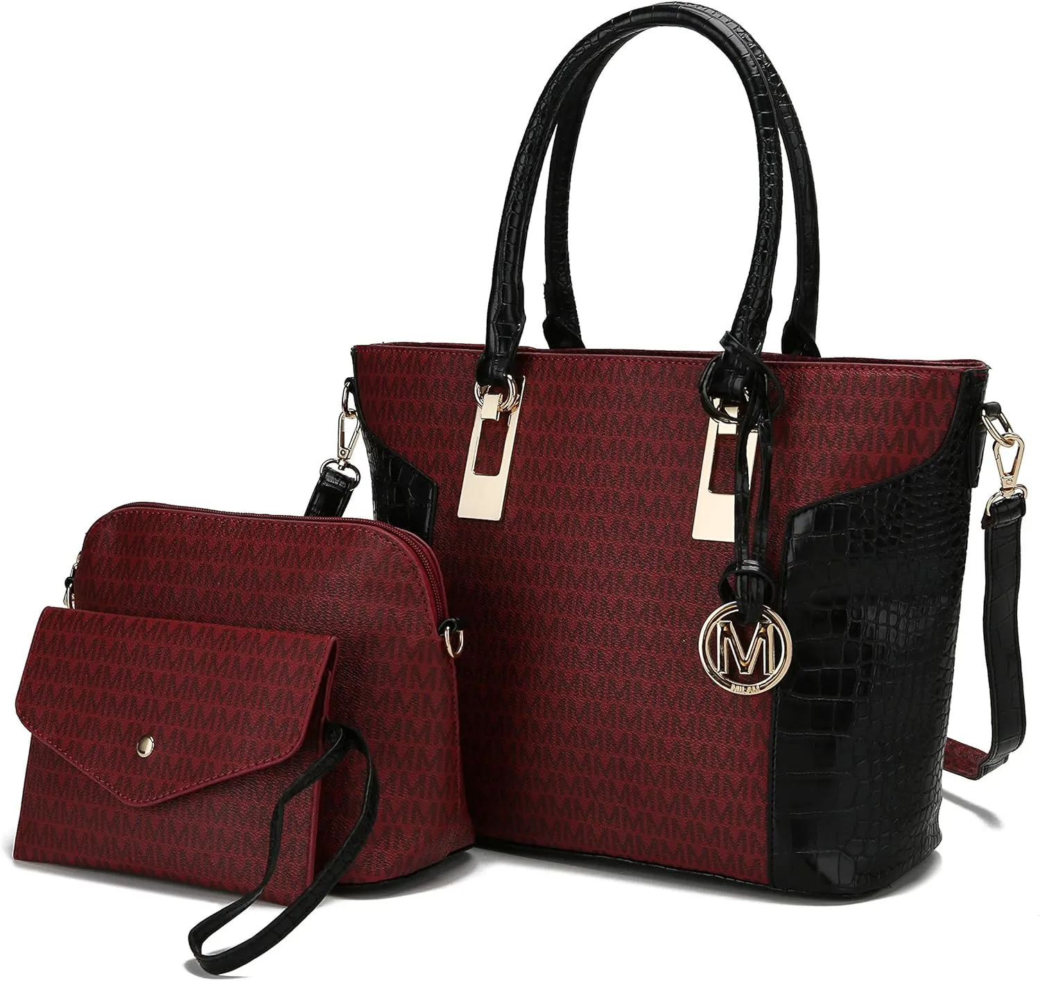 MKF Collection Shoulder Bag for Women, Crossbody Purse & Wristlet: PU Leather Satchel Pocketbook 3 PCs Handbag Set