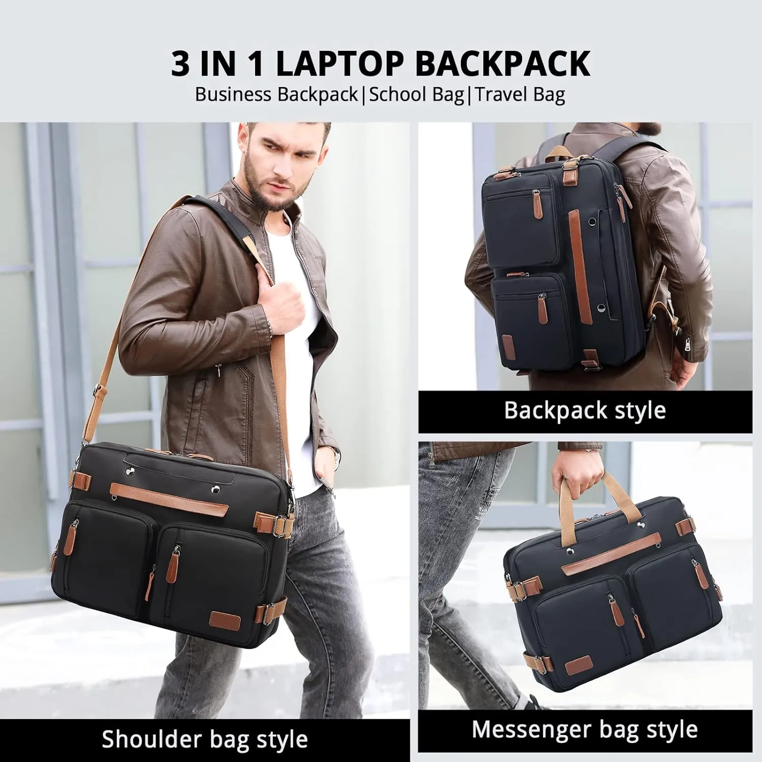 MOLNIA 15.6 inch Laptop Backpack for Men Women,3 in 1 Briefcases For Men,Messenger Bag Laotop Bag Computer Bags For Work College Travel, Black
