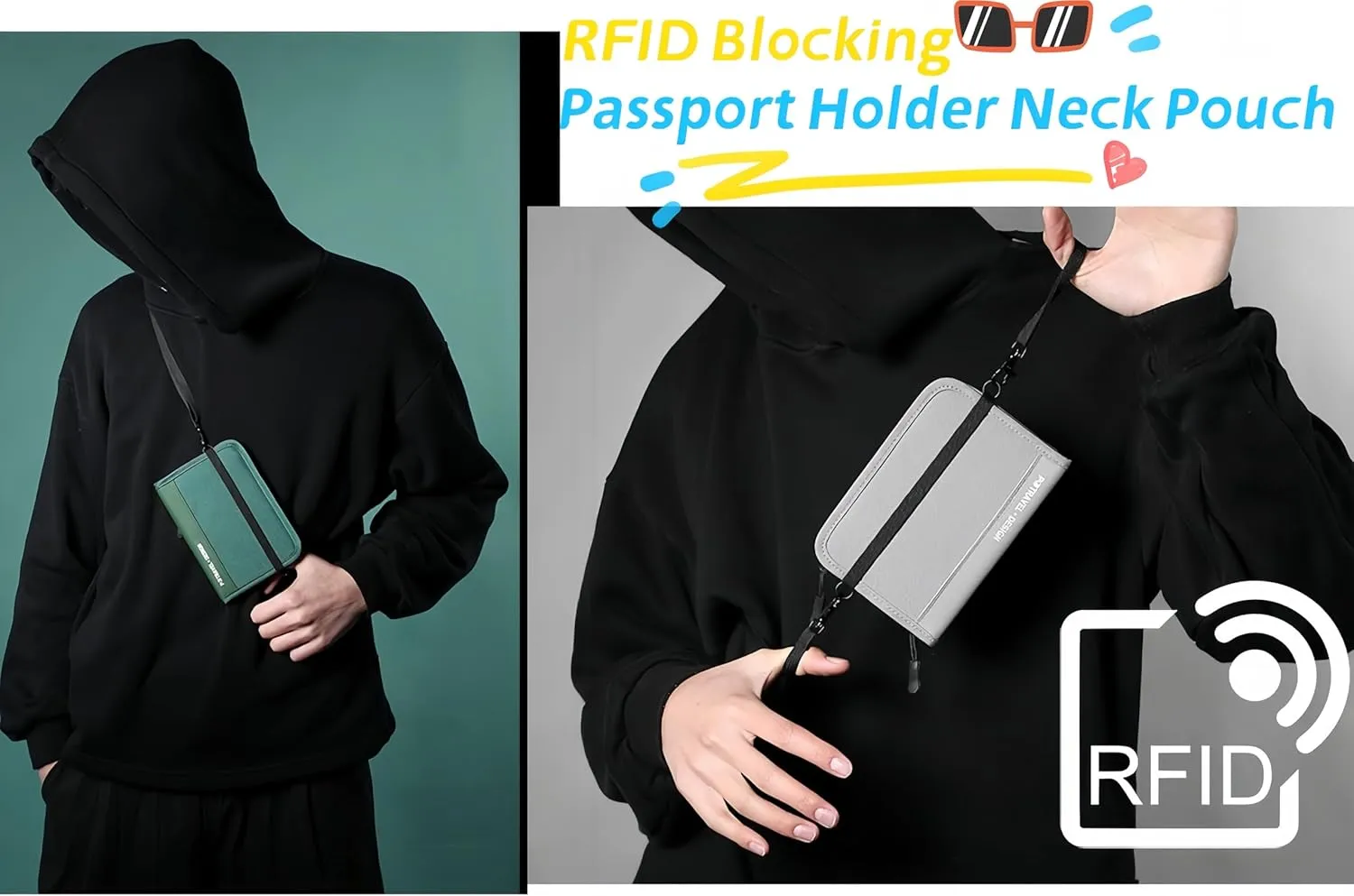 Neck Wallet Travel Pouch RFID Blocking Passport Holder Slim Passport Bag for Men/Women, Hidden Pouch for Cash, Credit Cards Waterproof Travel Wallet. E-D (Black)