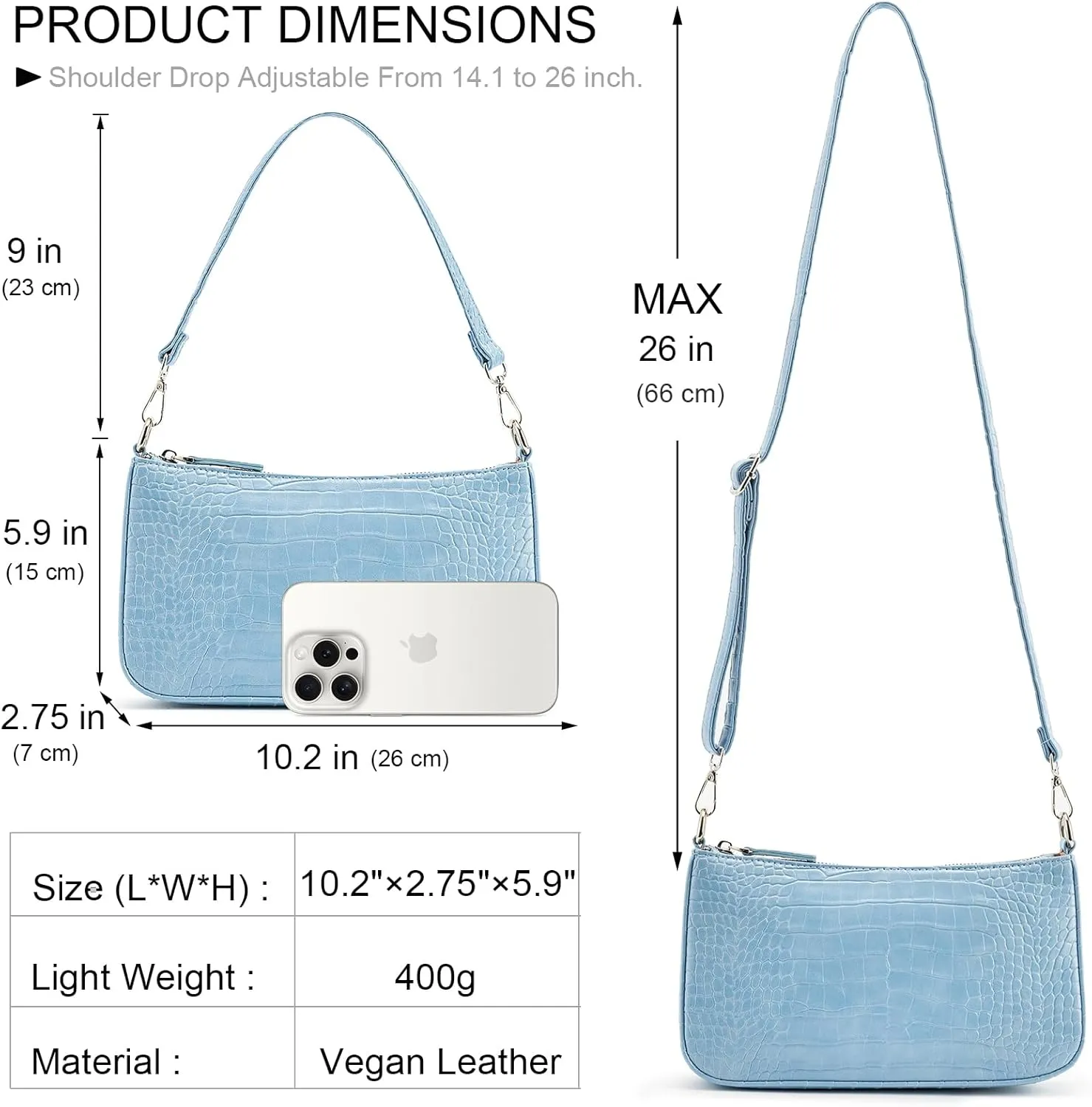 NIUEIMEE ZHOU Small Shoulder bag with 2 Removable Straps Cross Body Clutch Purse Handbag for Women