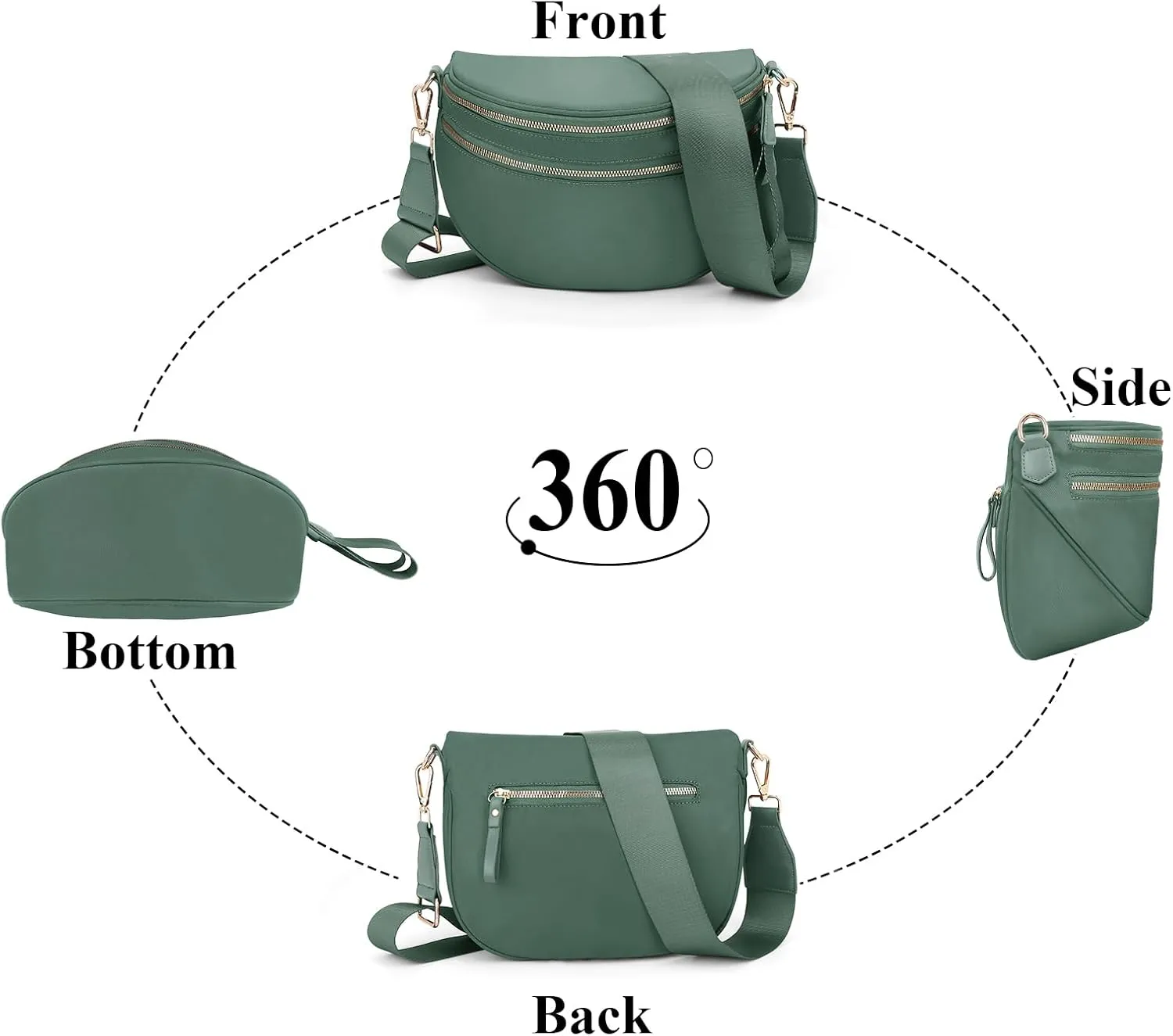 Nylon Crossbody Bag for Women,Checkered Bum Bag Trendy Slouchy Shoulder Fanny Pack Checkered Handbag Purse with Strap (GREEN)