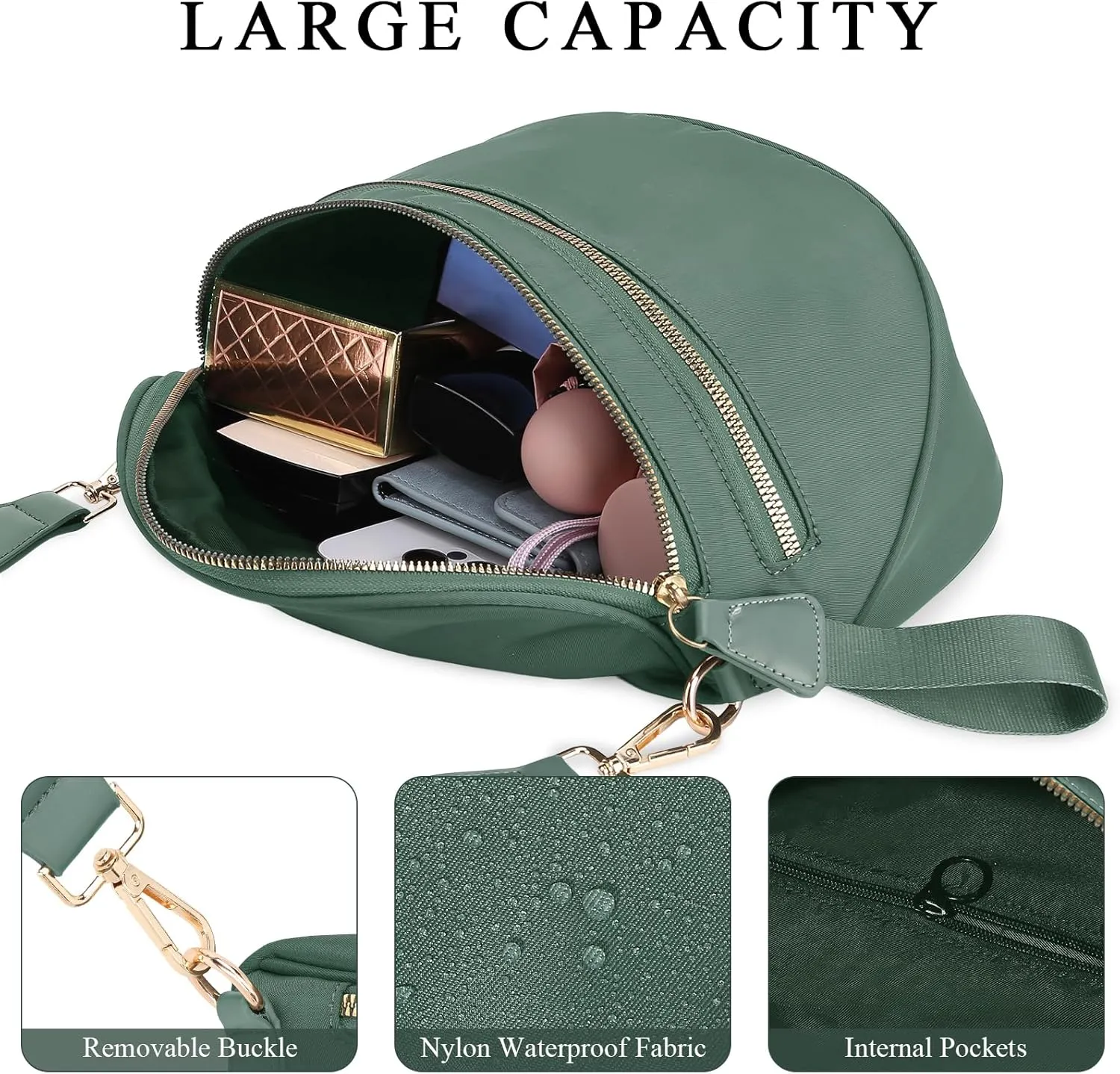 Nylon Crossbody Bag for Women,Checkered Bum Bag Trendy Slouchy Shoulder Fanny Pack Checkered Handbag Purse with Strap (GREEN)
