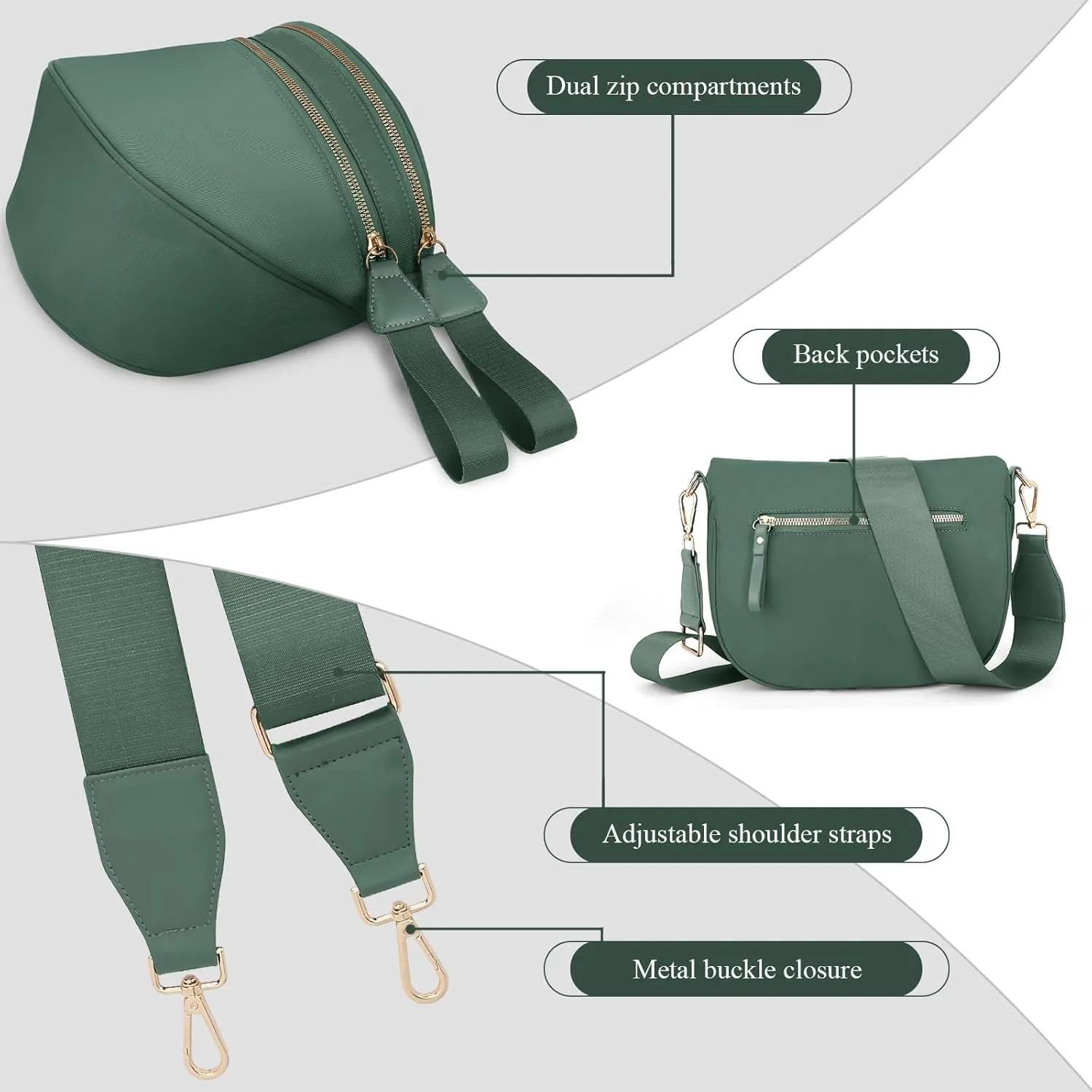 Nylon Crossbody Bag for Women,Checkered Bum Bag Trendy Slouchy Shoulder Fanny Pack Checkered Handbag Purse with Strap (GREEN)