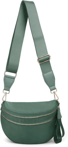 Nylon Crossbody Bag for Women,Checkered Bum Bag Trendy Slouchy Shoulder Fanny Pack Checkered Handbag Purse with Strap (GREEN)