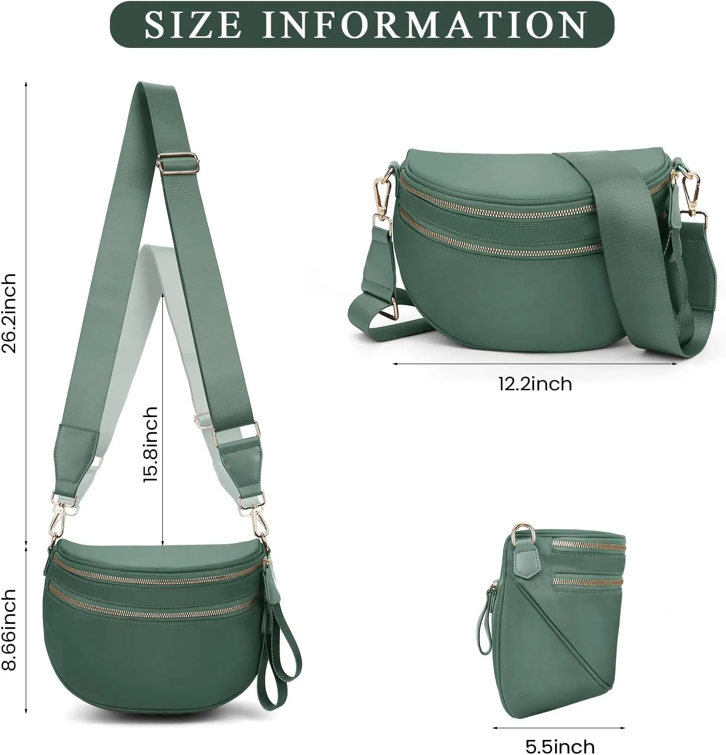 Nylon Crossbody Bag for Women,Checkered Bum Bag Trendy Slouchy Shoulder Fanny Pack Checkered Handbag Purse with Strap (GREEN)