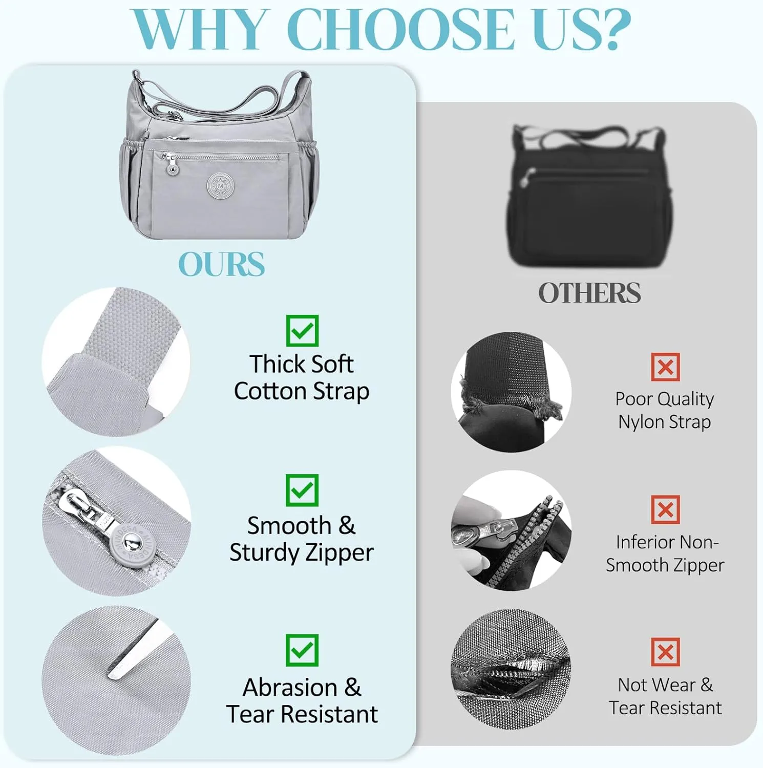 Nylon Crossbody Bags for Women Waterproof Lightweight Large Travel Purses Multi-Pocket Pocketbooks Shoulder Bag